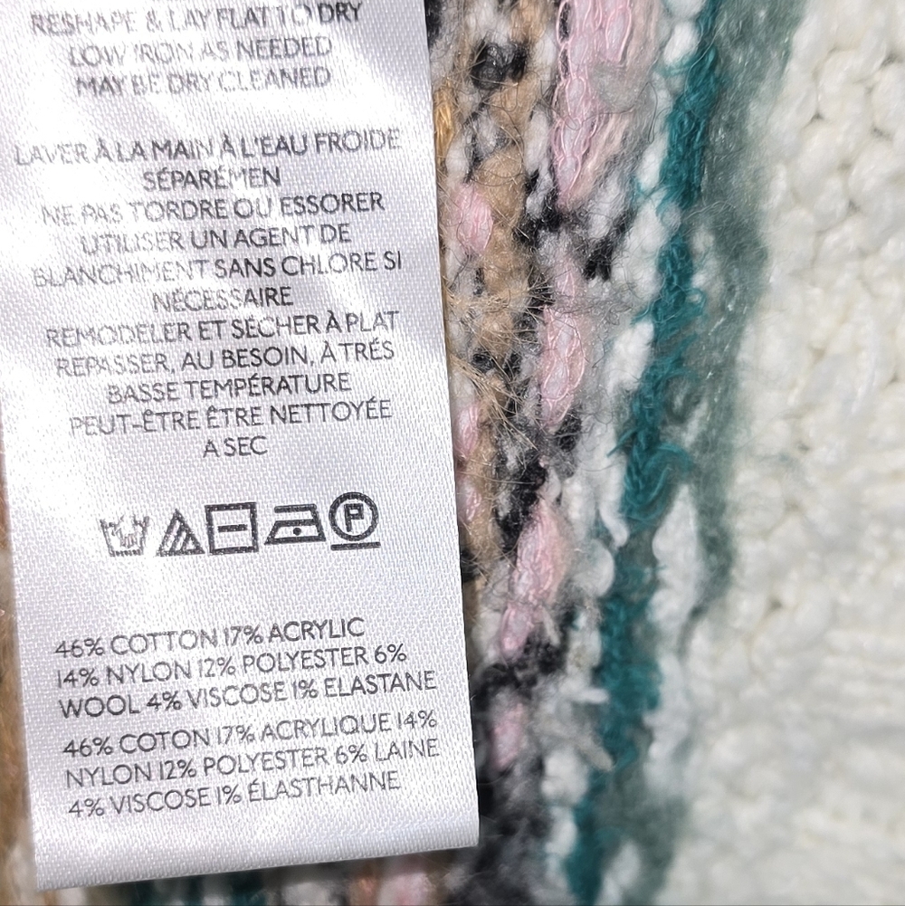 Pilcro Cream Cowl-Neck Sweater with Teal and Peach Stripes - Picture 5 of 9